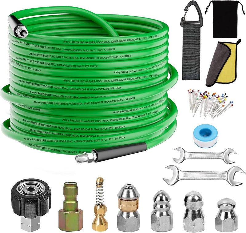 Aleiry Sewer Jetter Kit for Pressure Washer,Water Jet Drain Cleaning Hose with Corner Rotating Button Spring Nose 1/4" NPT Sewer Cleaning Tool High-Pressure Nozzles,5800 PSI 50 FT - Image 1